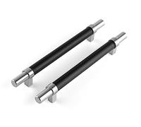 Brute Strength - Tiradores para muebles - Cuero plena flor y acero - Plata y negro - 8 piezas - 200 mm - 160 mm - Tirador de armario, tirador de puerta para cocina, baño, armarios, cómoda