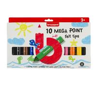 Bruynzeel Kids Mega Point Felt Tip Marker Set of 10 Colors | Marcadores gruesos, dibujar y colorear para niños
