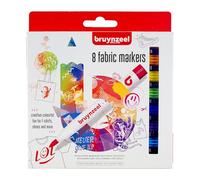 Bruynzeel Rotuladores para textil College - Estuche de 8 colores vivos - Punta de pincel - Ideal para ropa y accesorios personalizados