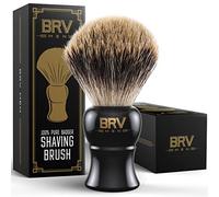 BRV MEN Brocha De Afeitar Grande - Pelo De Tejón Puro - Brocha De Tejón - Abundante Espuma - Brocha De Afeitar - Usar Con Doble - Cerdas De Tejón Genuinas - Negro