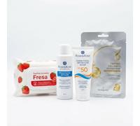 BRV Pack Cuidado Facial Completo - Kit 4 Productos: Tónico Antiacné, Protector Solar SPF+50, Mascarilla Colágeno y Toallitas Fresa - Rutina Completa