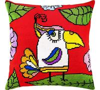 Brvsk Kit de bordado de pájaros para adultos y principiantes: loro de 16 x 16 pulgadas con diseño impreso transparente y preciso en lienzo de algodón; incluye 2 agujas, hilo y tabla de fácil lectura