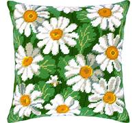 Brvsk Margaritas. Kit de bordado con lienzo tapiz impreso (40 × 40 cm) - Kit de cojines de bordado para decoración creativa del hogar - Kit de costura para adultos principiantes