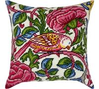 Brvsk Pájaro encantado. Kit de bordado con lienzo tapiz impreso (40 × 40 cm) - Kit de cojines de bordado para decoración creativa del hogar - Kit de costura para adultos principiantes