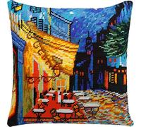 Brvsk Terraza del Café por la noche. Kit de punto de cruz estampado con lienzo tapiz impreso (40 × 40 cm) - Kit de cojines de punto de cruz estampados para decoración creativa del hogar - Kit