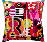 Brvsk Vibraciones musicales. Kit de punto de aguja con lienzo tapiz impreso (40 × 40 cm) - Kit de cojines de punto de aguja para decoración creativa del hogar - Kit de costura para