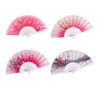 Brxmpn 4 Abanicos Plegables con Estampado Floral, Estilo Japonés, para Baile, Retro, Ideales para Bodas, Bailes, Iglesias Y Fiestas.