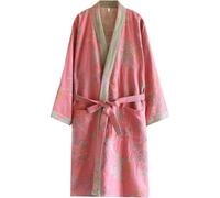 Brxmpn Batas De Algodón Estilo Japonés, De Baño Informal De Primavera Y Otoño, Kimono De Manga Corta, Camisón con Cinturón para Mujer.