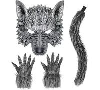 Brxmpn Conjunto De Disfraz De Lobo Incluye Máscara De Lobo, Garras, Guantes Y, Accesorios De Cosplay De Animales para Carnaval, Navidad Y Presentaciones En Escenario.