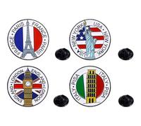 Brxmpn Pines De Monumentos Famosos del Mundo (4 Unidades): Estatua De Libertad, Torre Eiffel, Big Ben, Torre Inclinada De Pisa. Broches Redondos De Esmalte, Ideales para Colección De Regalos De Viaje