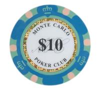 Brybelly Fichas de póquer Monte Carlo, Unisex, $10 Azul, 3.5" x 3" x 1.5"