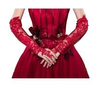 BRYCTSISEN Guantes largos de encaje sin dedos para codo - Guantes de tul de malla transparente para ópera de boda, baile de graduación, fiesta de disfraces, Rojo vino, 50.8 cm