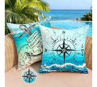 Brylleii Set di 2 BLU Federe Cuscini Impermeabile Esterno 50 x 50 Primaverili Estate Federe Moderni Cuscino Arredo Divano Copricuscini Soggiorno Nautico Oceano Decorativi Casa per Patio Giardino