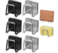 BRYN 6 soportes para esponjas para cocina, acero inoxidable 304, soporte para esponja, soporte autoadhesivo para esponja, 5 x 5 cm, estante para fregadero de cocina y baño (3 plateados + 3 negros)
