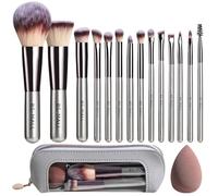 BS-MALL Juego de 14 brochas de maquillaje sintéticas de alta calidad, correctores en polvo, sombras de ojos, rubor, brochas de maquillaje con estuche de cosméticos y 1 esponja de maquillaje (champán)