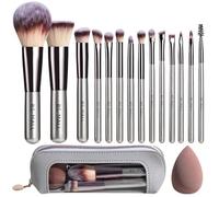 BS-MALL Juego de 14 brochas de maquillaje sintéticas de alta calidad, correctores en polvo, sombras de ojos, rubor, brochas de maquillaje con estuche de cosméticos y 1 esponja de maquillaje (champán)