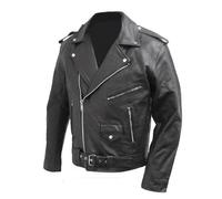 BS MOTO - Chaqueta de motociclista en auténtica piel de vacuno, estilo Marlon Brando (Negro), Negro , XXXL
