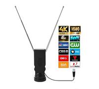 Bsadne Antena de TV inteligente para interiores, orejas de conejo de largo alcance, canales HDTV digitales sin cable, base adhesiva para una fácil colocación tanto en el hogar como en el coche