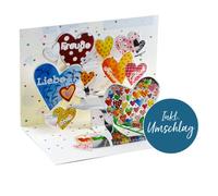 bsb Divertida tarjeta de cumpleaños, felicitaciones de cumpleaños, tarjeta desplegable, corazones coloridos, sobre rojo