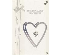 bsb Tarjeta de felicitación de 60º aniversario de boda con corazón plateado - Regalos para bodas de diamantes - 11,5 x 17,0 cm