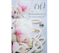 bsb Tarjeta de felicitación para bodas de diamante, perlas con flores, sobre plateado