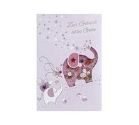 BSB Tarjeta de felicitación para nacimiento, con texto en alemán Zum nacimiento alles Gute con elefantes (rosa), 311824-2