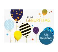 bsb Tarjeta Felicitacion Cumpleaños Divertida, Tarjeta con texto en alemán ''Pop Up'', globos y sobre azul claro