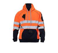 BSBAAA FASHIONS® Sudadera con capucha Hi Viz para el trabajo, con cinta reflectante, para el trabajo, cálida, de alta visibilidad, con 3 bolsillos con cremallera, talla S-5XL, naranja, L
