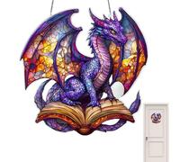 Bsbkoj acrílico para colgar de dragón, efecto de templado, 20 x 20 cm, colorida decoración del hogar, arte mítico de criatura, colgante de ventana de fantasía para Halloween y Navidad