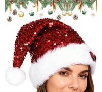 Bsbkoj Adults Christmas Hats - Large Plush Sequins Bow Holiday Headgear for Women with Soft Warm Fabric, Party Costume Accessory for Family Gatherings, Winter Holiday Events, Indoor Outdoor Use