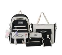 Bsbkoj Backpacks Set, Bag Combo Kit, 11,81 x 5,12 x 16,54 Pulgadas Compact Canvas School Backpack Set, Multipocket Design, Lightweight Stylish, for Kids, Boys, Girls, Teenagers and Students, Negro y