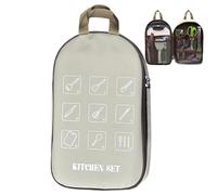 Bsbkoj Camp Kitchen Organizer, Camping Accessory Organizer, 38x23x3cm High Capacity Camping Cooking Utensils Set Bag, Waterproof Outdoor Tableware for Adults, Men, Women