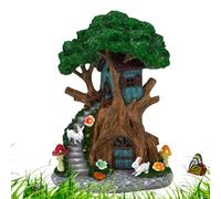 Bsbkoj Casa de hadas solar al aire libre | Figura de jardín con luz LED - Figura de patio, para propietarios de viviendas, balcón, patio, amantes de la naturaleza, camino, porche, césped, parque