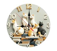 Bsbkoj Cat Wall Clock, 30 cm Silent Non Ticking Wooden Round Clock Decorative Cat Design Feature, Modern Farmhouse Style Timepiece for Bedroom Kitchen Living Room Classroom Home Wall Decor Use