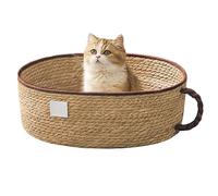 Bsbkoj Cesta organizadora de Juguetes para Gatos, diseño de Taza, de Dormir de Gatito, 35 x 13 cm, Cesta de Fibra Natural, Cubo de Almacenamiento de Juguetes para Mascotas, Estilo Boho, Cama para
