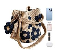 Bsbkoj Crochet Purse Set - Boho Handmade Flower Pouch System, Woven Flower Tote Bag Accessory Kit, 11.8x9.84x5.9 Inch Size Unit, Beach Swim Travel Use, Gym Cruise Vacation Summer Bag