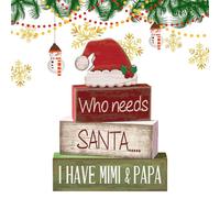 Bsbkoj Decoración navideña para platos de mesa - sombrero de Papá Noel de madera | Letreros de bloque rojo verde decoración de Navidad | Para escritorio, cocina, dormitorio, salón, oficina, invierno