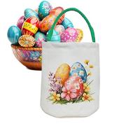 Bsbkoj Easter Bunny Basket Bags, Large Capacity Kids Candy Container Bag, 9.06x14.96x0.59 Inches Adorable Easter Supplies Canvas Storage Pouch for Eggs, Candy, or Toys