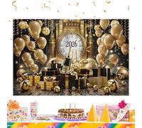 Bsbkoj Feliz Año Nuevo 2026 | Fondo dorado 2026 210 x 150 cm | Cartel de pared decoración de Año Nuevo | para interior y exterior Navidad hogar oficina escuela tienda casa de campo bar fotografía