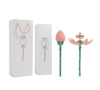 Bsbkoj Flower Engagement Ring Box Jewelry Display Box with Stem, 26x10x6cm, Elegant Push Up Automatic Open Case, Romantic Storage Organizer, Gift for Proposal, Wedding