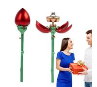 Bsbkoj Flower Engagement Ring Box Jewelry Display Box with Stem, 26x10x6cm, Elegant Push Up Automatic Open Case, Romantic Storage Organizer, Gift for Proposal, Wedding