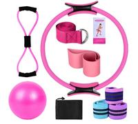 Bsbkoj Juego de anillos Pilates, Juego de equipos Pilates, Bola de ejercicio, Kit de anillo Pilates, Cinturón Extensible, Accesorios de entrenamiento, Equipo de Hogar Multifuncional para