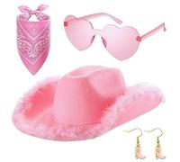 Bsbkoj Pink Cowgirl Hat, Women's Cowboy Costume, Adult Cowgirl Hat Set, Role Play Cowgirl Accessories, Plush Cowgirl Hat, Western Party Hat Set, Pink Cowboy Costume Hat