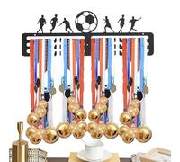 Bsbkoj Soporte para colgar premios de fútbol, organizador de cinta montado en la pared, estantes de premios con 12 ganchos para medallas y trofeos, 15.7 x 5.45 pulgadas