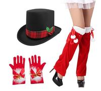 Bsbkoj Trajes de Navidad para mujer, sombrero de Papá Noel con guantes y manguitos en las piernas, elegante sombrero de Papá Noel para mujer, accesorio de de disfraces para cumpleaños y Navidad