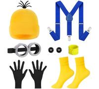 BSBUY Accesorios de Disfraz Amarillo para Cosplay, Accesorios de Disfraces Halloween Adultos Niños, Gafas Amarillas, Gorro, Guantes Negros, Clip de Azul, dos Botones, Calcetines Amarillos