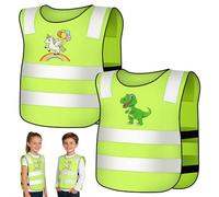BSBUY Chaleco Reflectante Niño, 2 Piezas Chalecos Reflectantes para Niños, Chaleco de Alta Visibilidad para Carrera Ciclismo Camping, Unicornio + Dinosaurio