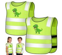 BSBUY Chaleco Reflectante Niño, 2 Piezas Chalecos Reflectantes para Niños, Chaleco de Alta Visibilidad para Carrera Ciclismo Camping, Edición Dinosaurio Sol