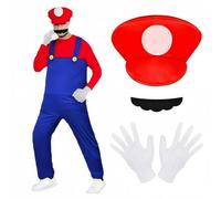 BSBUY Disfraz Mario Bros, 4pcs Set de Accesorios Mario y Luigi Classic con Guantes, Bigote y Gorra Roja, para Halloween, Carnaval y Navidad, Cosplay de Hombre, Mujer, Adulto, Niños