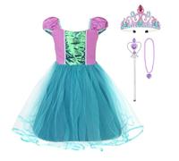 BSBUY Disfraz Sirenita Princesa, Set de 5 Vestidos Princesa de Sirena, con Aro Para el Cabello y Varita Mágica, Disfraz de Halloween Cosplay Cumpleaños Carnaval Fiesta Ropa Casual